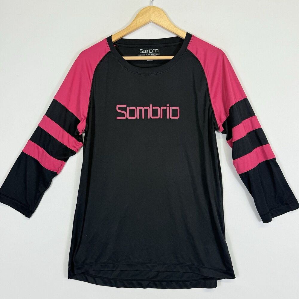 Sombrio Top Women XL Black Pink Biking Cycling 3/4 Sleeve Pedigree‎ Jersey Shirt